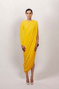 Yellow Asymmetrical One Sleeve Dress