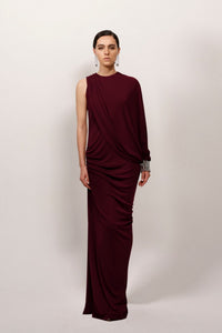 burgundy jersey dress Christmas Dress Burgundy Jersey Holiday Party MQ1948 Burgundy / 6 main image 0