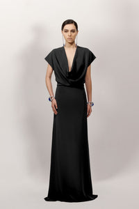 Black Structured Shoulders Crepe Dress