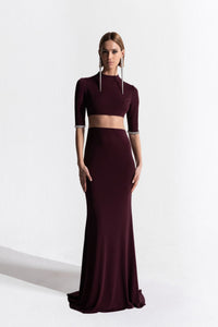 Short Sleeves Jersey Dress With Embroidery FR 36 / Burgundy Short Sleeves Jersey Dress With Embroidery FR 36 / Burgundy