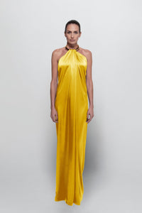 Yellow Sleeveless Satin Dress