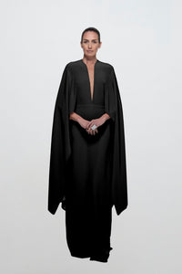 Black Cape Sleeves Crepe Dress