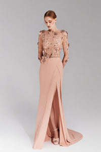 HerTrove-Long sleeves hand crafted georgette dress