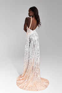 HerTrove-Peach and shimmery fully sequined dress