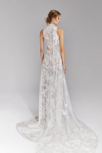 HerTrove-Tulle embroidered high slit dress