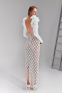 HerTrove-Organza and embroidery mix long sleeevs dress