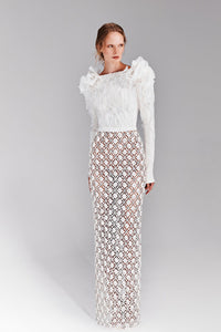 HerTrove-Organza and embroidery mix long sleeevs dress