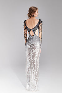 HerTrove-Long sleeves dress made of black and silver sequins