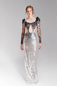 HerTrove-Long sleeves dress made of black and silver sequins