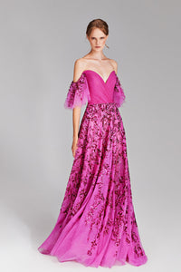 HerTrove-Off shoulder tulle embroidered dress