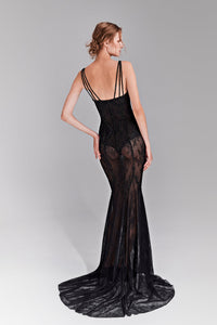 HerTrove-Lace mermaid-cut dress with embellishments
