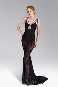 HerTrove-Lace mermaid-cut dress with embellishments