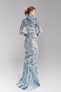 HerTrove-Long sleeves sleek dress with scattered beads
