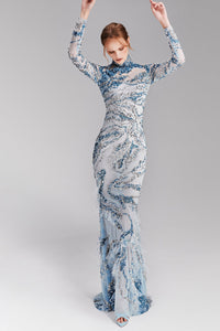 HerTrove-Long sleeves sleek dress with scattered beads