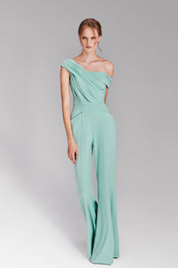 HerTrove-Asymmetrical neckline crepe jumpsuit