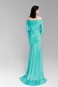 HerTrove-Long sleeves draped jersey dress