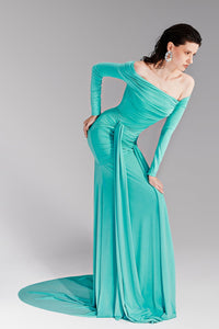 HerTrove-Long sleeves draped jersey dress