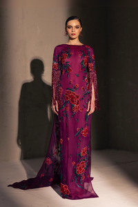 HerTrove-Floral embroidered tassel sleeves gown
