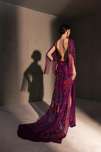 HerTrove-Floral embroidered tassel sleeves gown