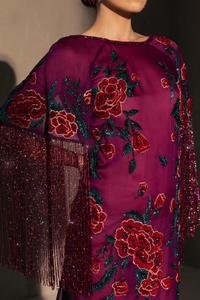 HerTrove-Floral embroidered tassel sleeves gown