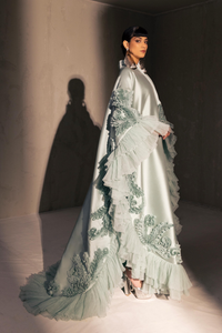 HerTrove-Kaftan dress with tulle ruffles and patterns