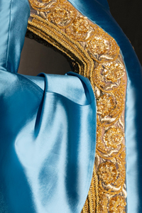 HerTrove-Floor length sleeves embroidered satin dress