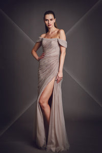HerTrove-High slit tulle embroidered dress