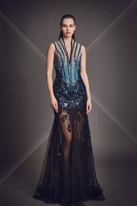 HerTrove-High collar sleeveless gown