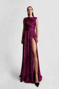 HerTrove-Sleeveless satin printed dress