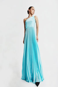 HerTrove-One shoulder pleated satin dress