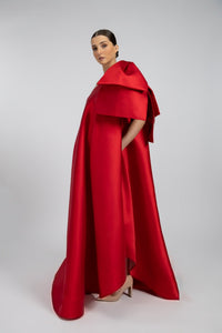 HerTrove-A long modern dress made of taffeta, with a wide and flowing silhouette.