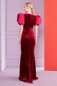 HerTrove-Stretch velvet mermaid gown with draped waist