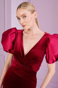 HerTrove-Stretch velvet mermaid gown with draped waist
