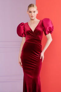 HerTrove-Stretch velvet mermaid gown with draped waist