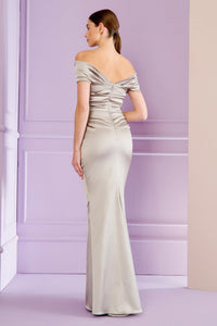 HerTrove-Criss-cross draped stretch duchesse satin gown