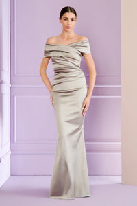 HerTrove-Criss-cross draped stretch duchesse satin gown