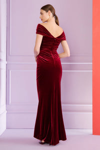 HerTrove-Off-shoulder velvet evening gown