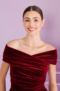HerTrove-Off-shoulder velvet evening gown