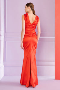 HerTrove-Stretch duchesse satin gown with statement bow
