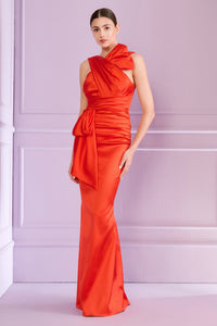 HerTrove-Stretch duchesse satin gown with statement bow