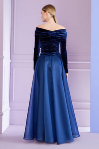 HerTrove-Asymmetrically draped velvet gown with organza skirt and bow