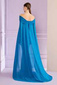 HerTrove-Turquoise tulle gown with draped cape
