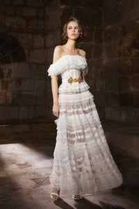 white off shoulder embroidered dress Adora Design 3168-01 - Long Mermaid Dress