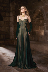 HerTrove-Embroidered tulle dress with gold chain accents and contrasting velvet back