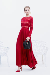 strapless open back dress Pleated crepe dress with lace and velvet bands – HERTROVE