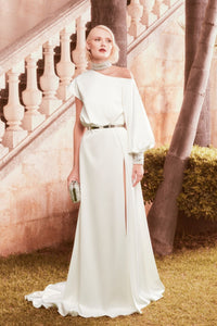 Hertrove-One-shoulder satin gown with slit and sparkle