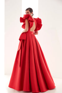 HerTrove-Ruffled shoulders mikado dress