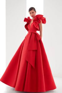 HerTrove-Ruffled shoulders mikado dress