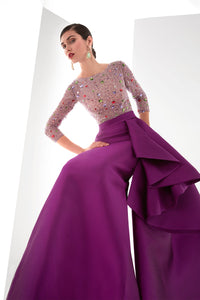 HerTrove-3/4 sleeves embroidered crepe dress