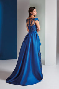 HerTrove-Off-Shoulder Gown with Draped Bodice and Embroidered Tulle Skirt"